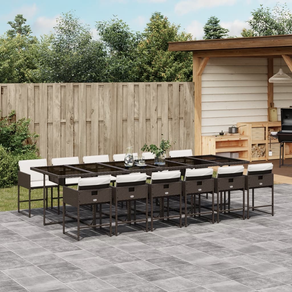 13 Pcs conjunto jantar p/ jardim c/ almofadões vime PE castanho