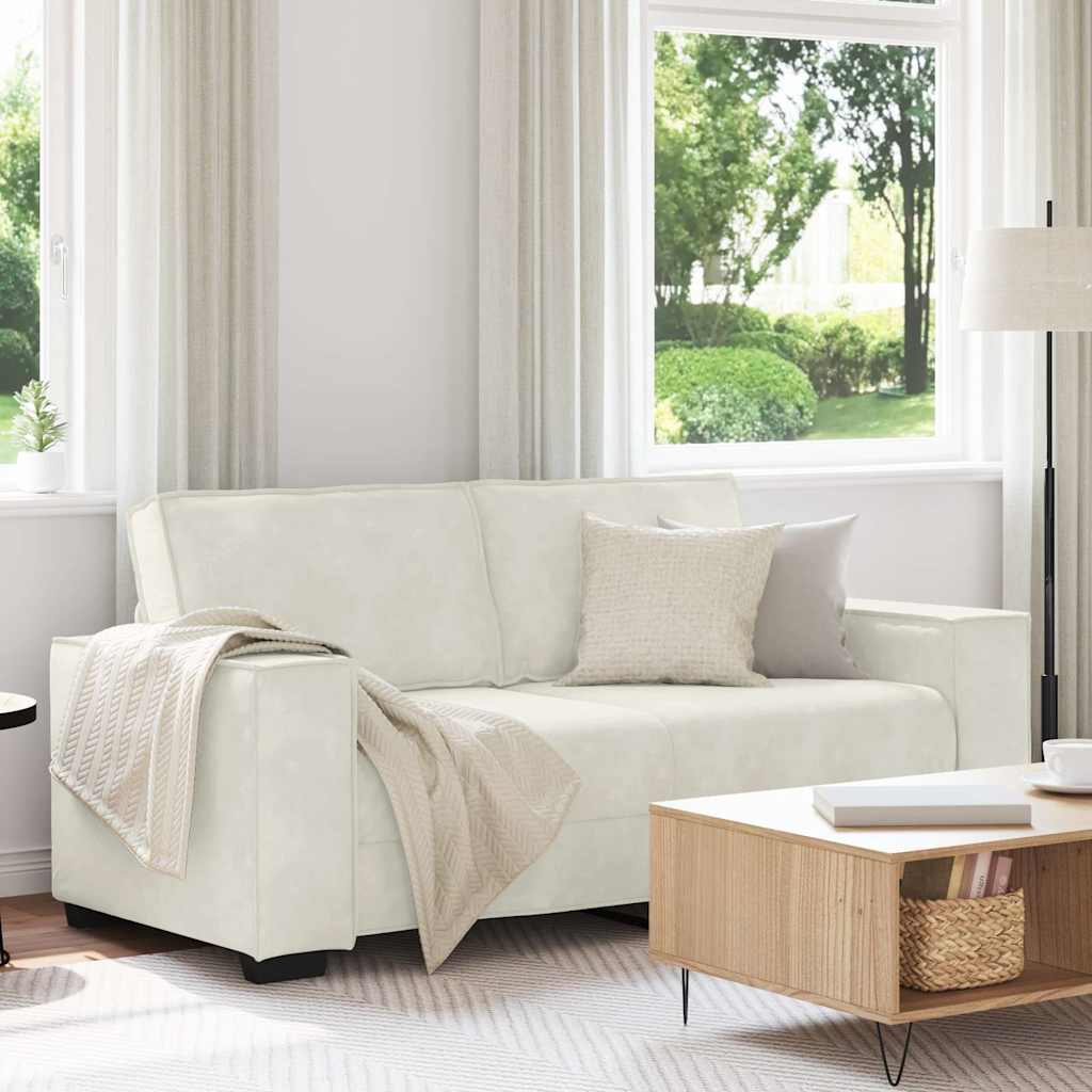 Sofá de 2 lugares, cor creme, 180x78x84 cm, em veludo