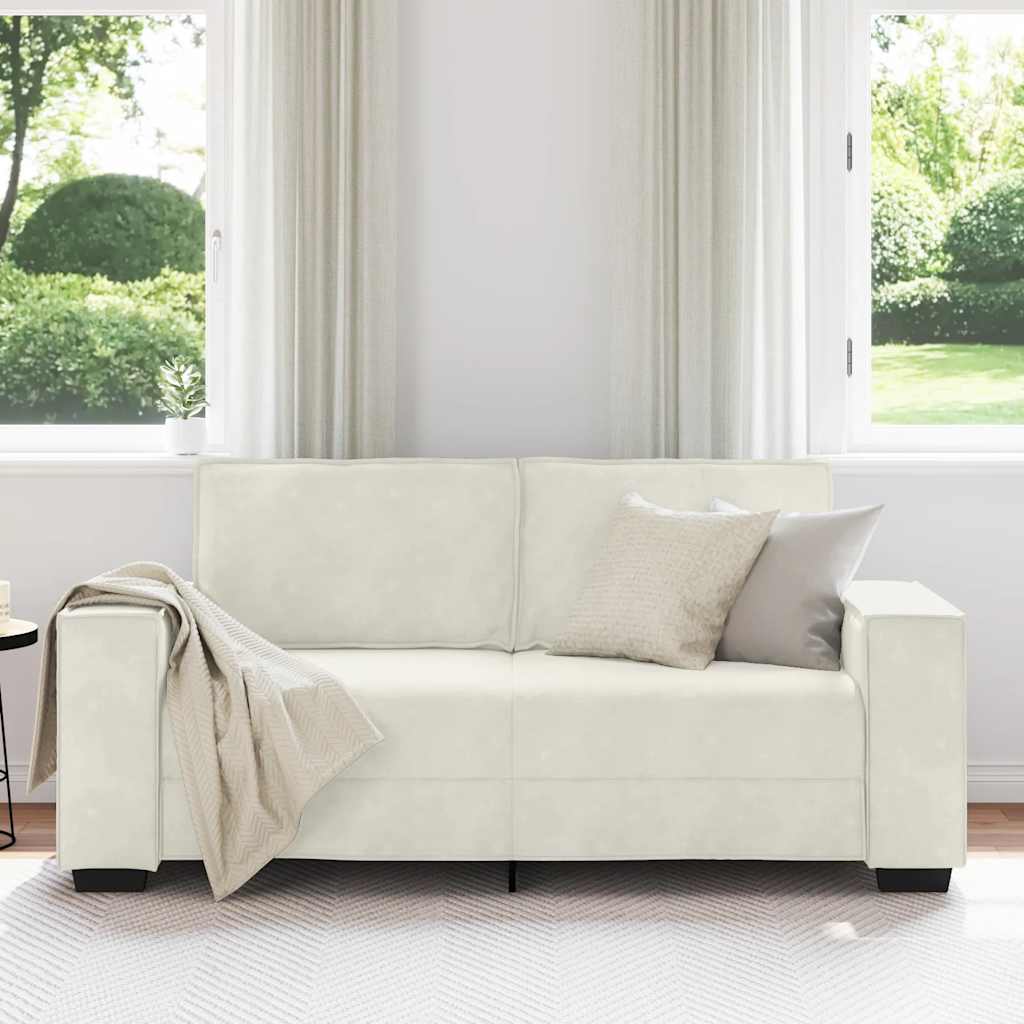 Sofá de 2 lugares, cor creme, 180x78x84 cm, em veludo