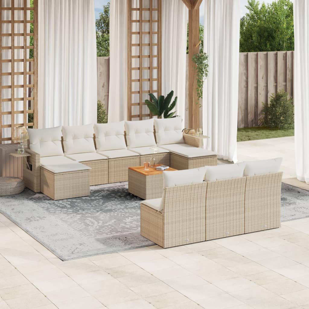 11 Pcs conjunto sofás de jardim c/ almofadões vime PE bege