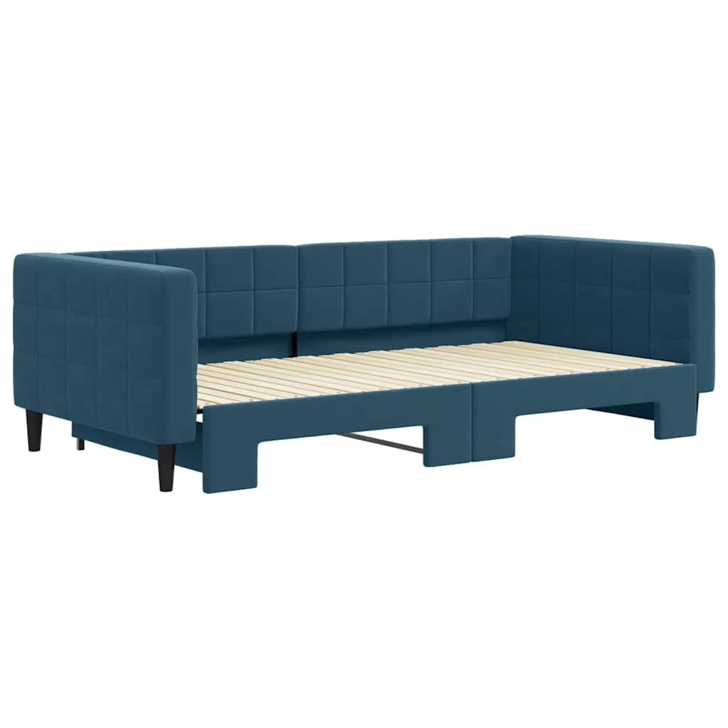 Sofá-cama com gavetão 100x200 cm veludo azul