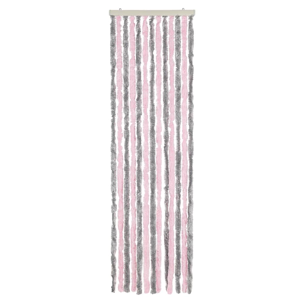 Cortina anti-insetos 56x200 cm chenille cinza-prateado e rosa
