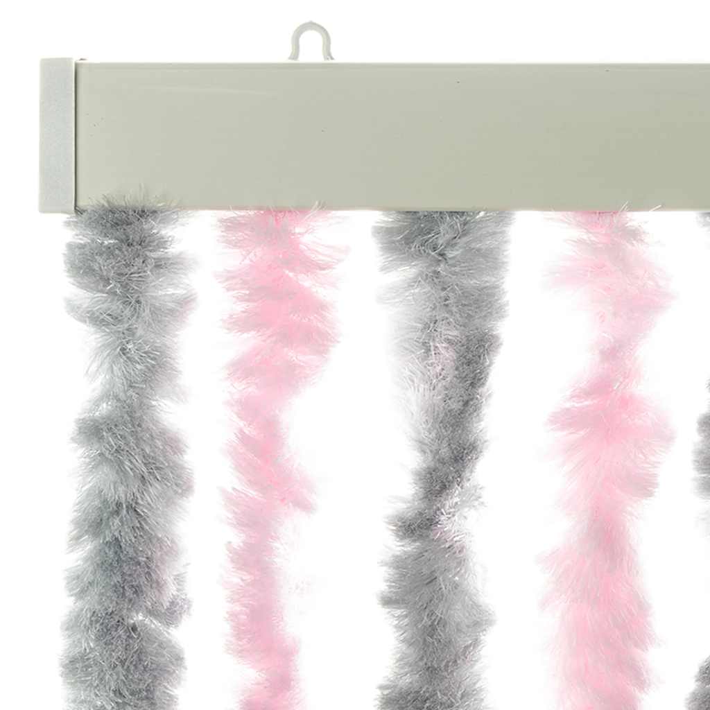 Cortina anti-insetos 56x200 cm chenille cinza-prateado e rosa