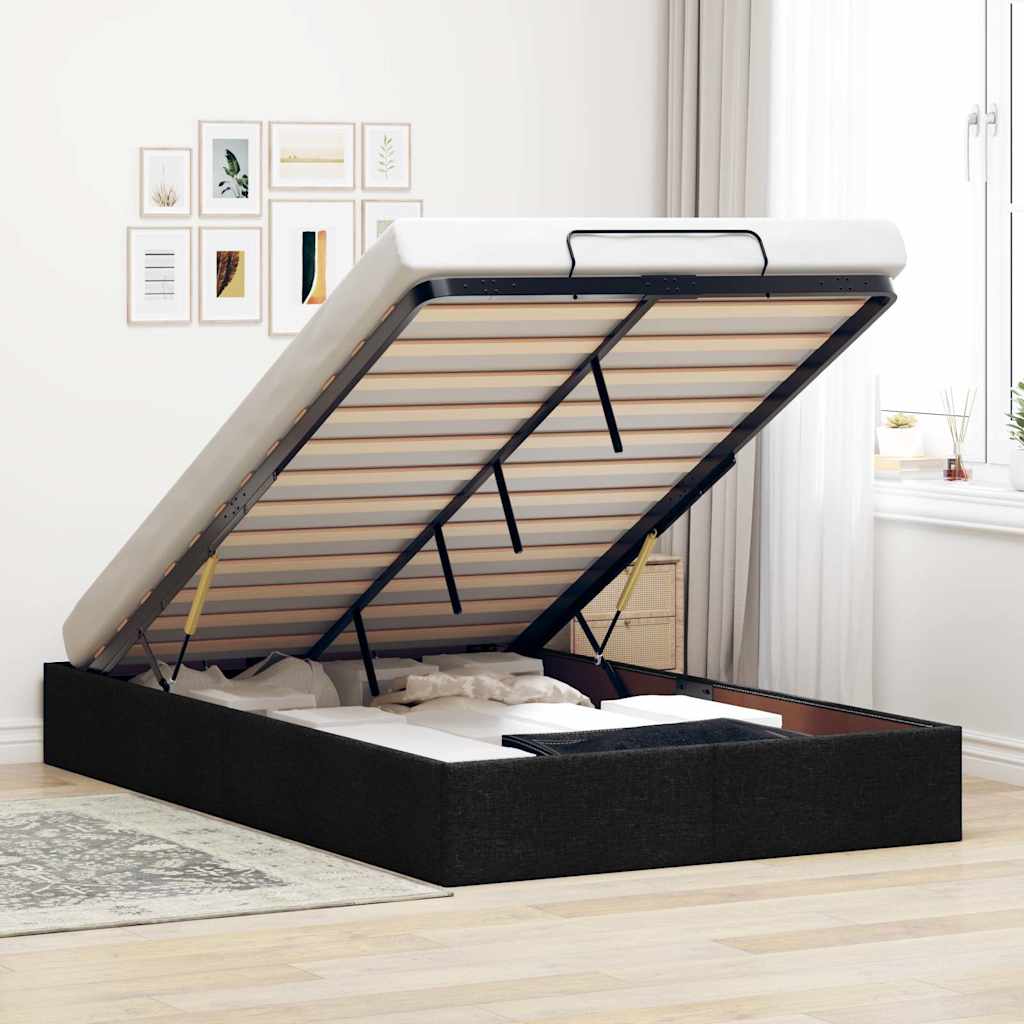 Estrutura de cama otomana sem colchão preto 120x190 cm tecido