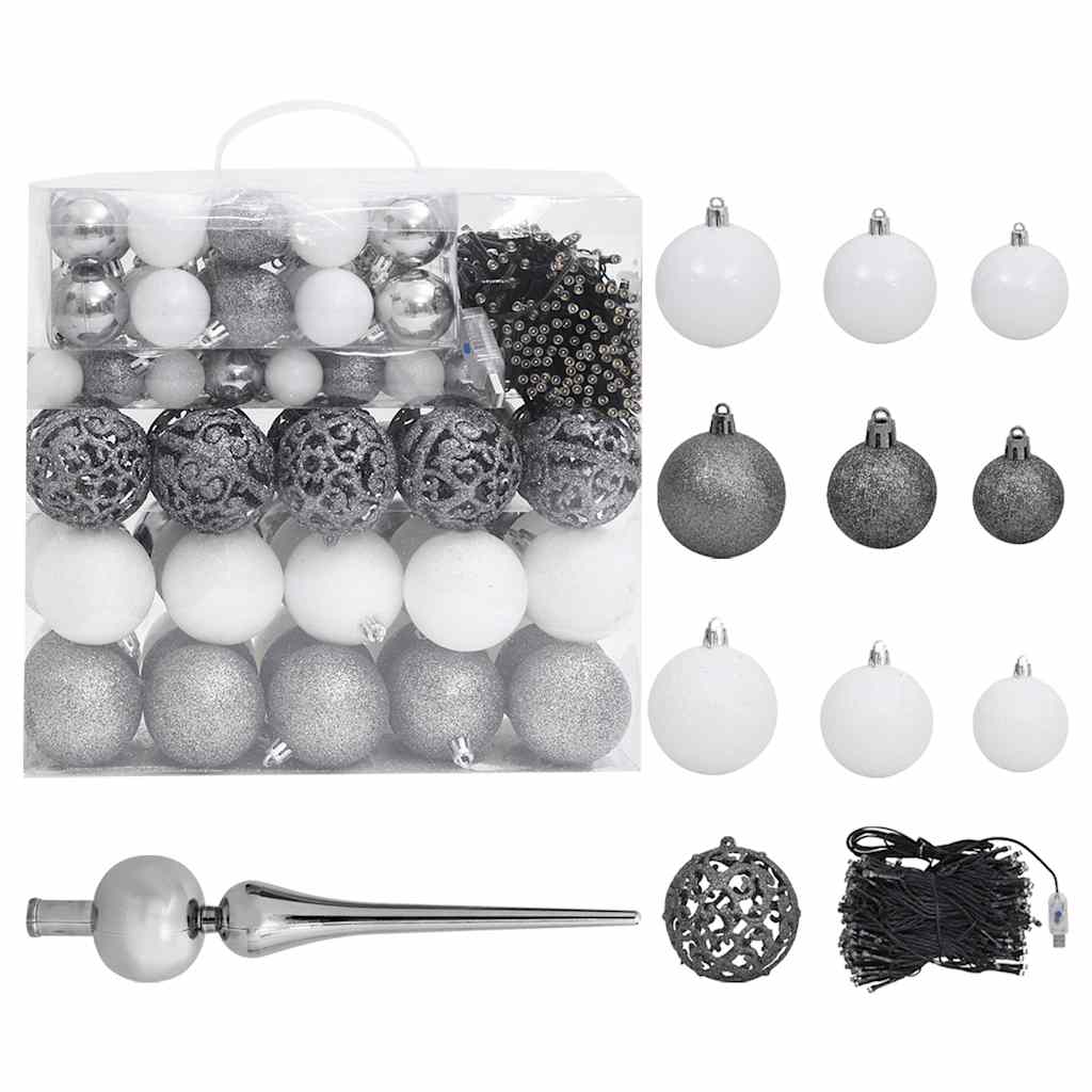Árvore natal artificial pré-iluminada c/ bolas PVC branco