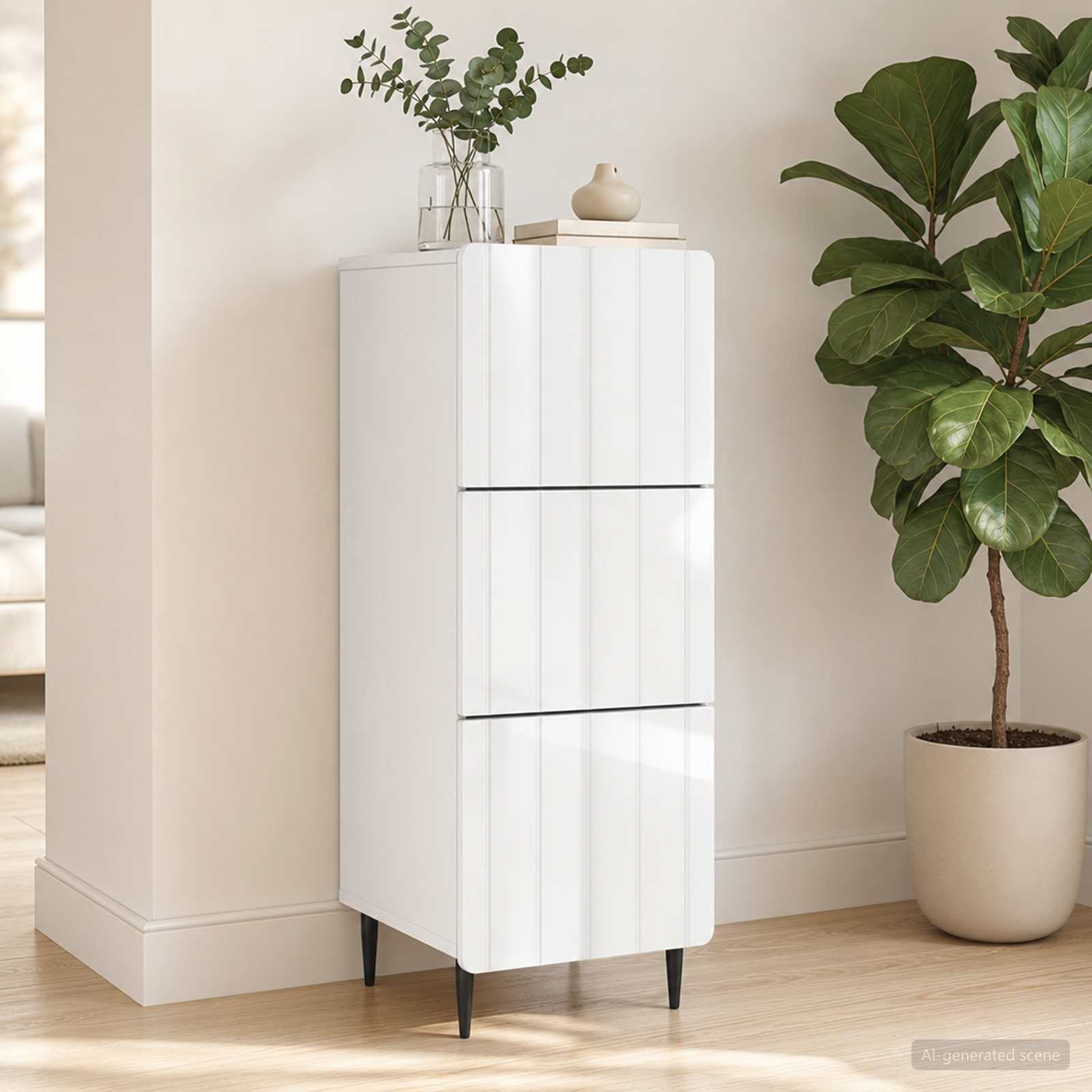 Gabinete de gavetas branco brilhante 33 x 34,5 x 92 cm