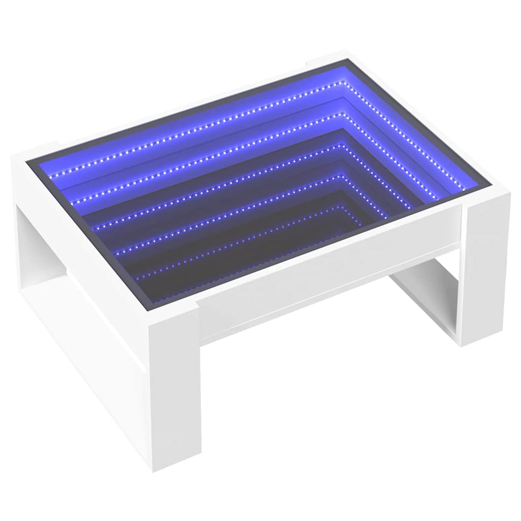 Mesa de centro luzes LED infinity 70x53x30 cm branco