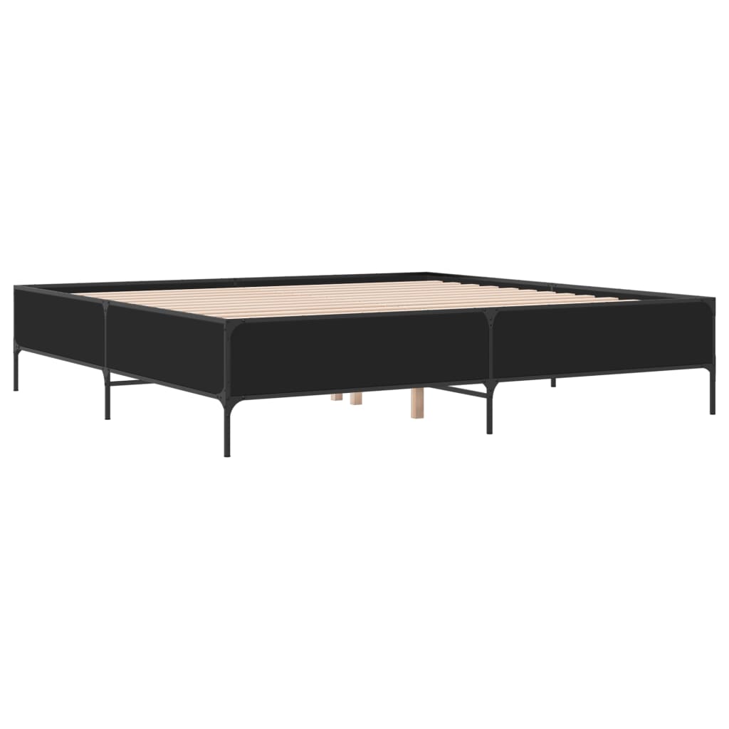 Estrutura de cama 200x200 cm derivados de madeira/metal preto