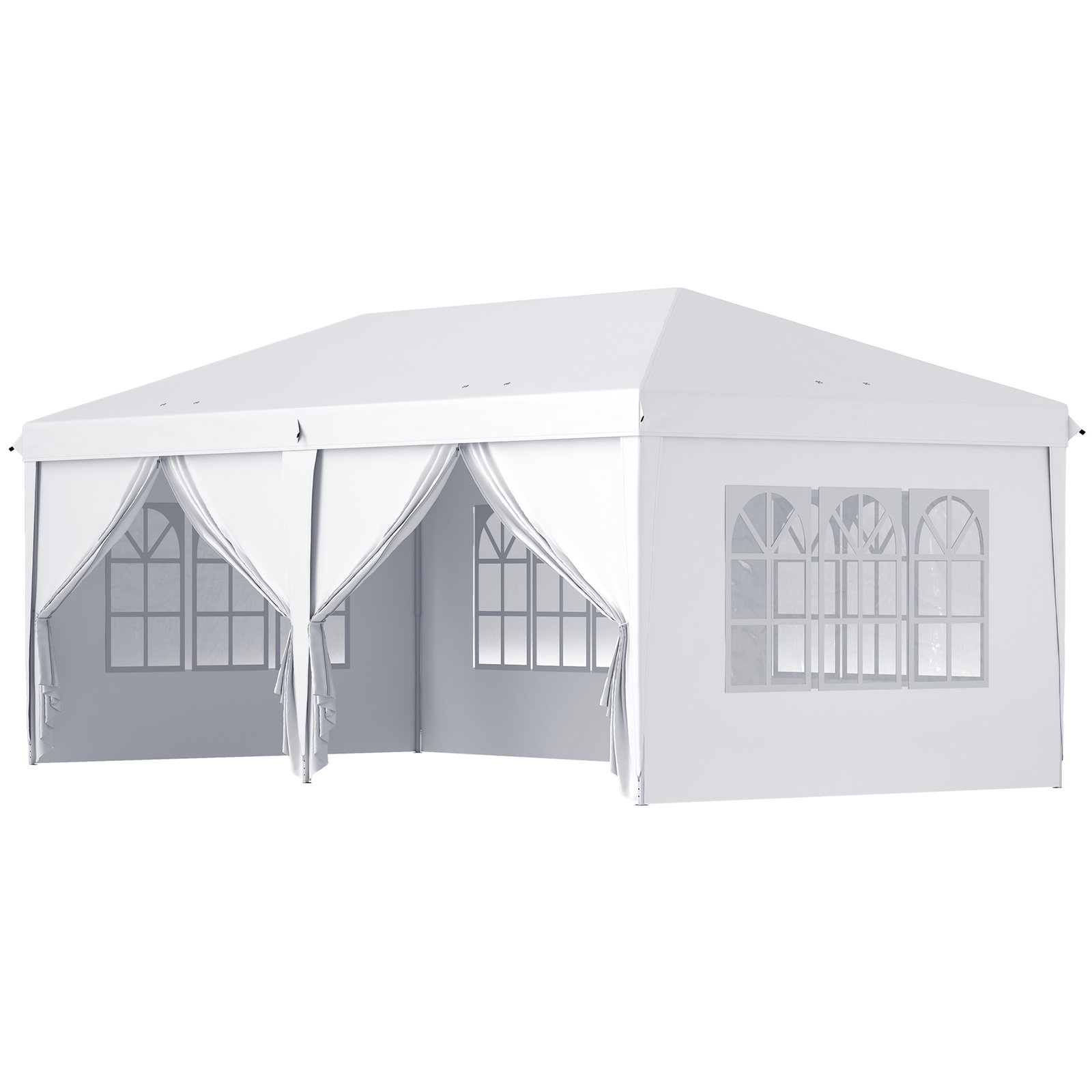 Tenda para festas 585x295x270 cm com paredes laterais amovíveis 2 portas com zíper 4 janelas e bolsa de transporte branco