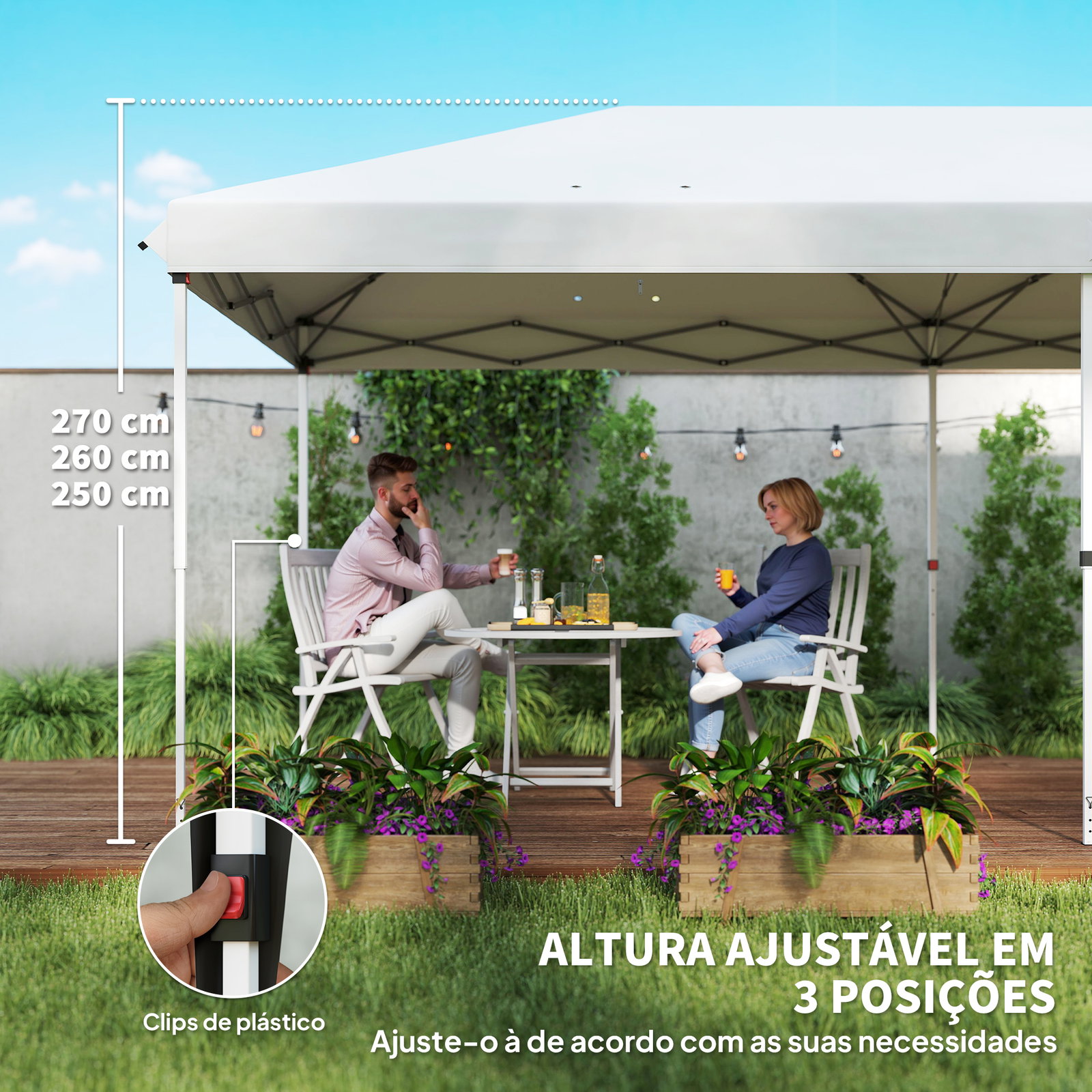 Tenda para festas 585x295x270 cm com paredes laterais amovíveis 2 portas com zíper 4 janelas e bolsa de transporte branco