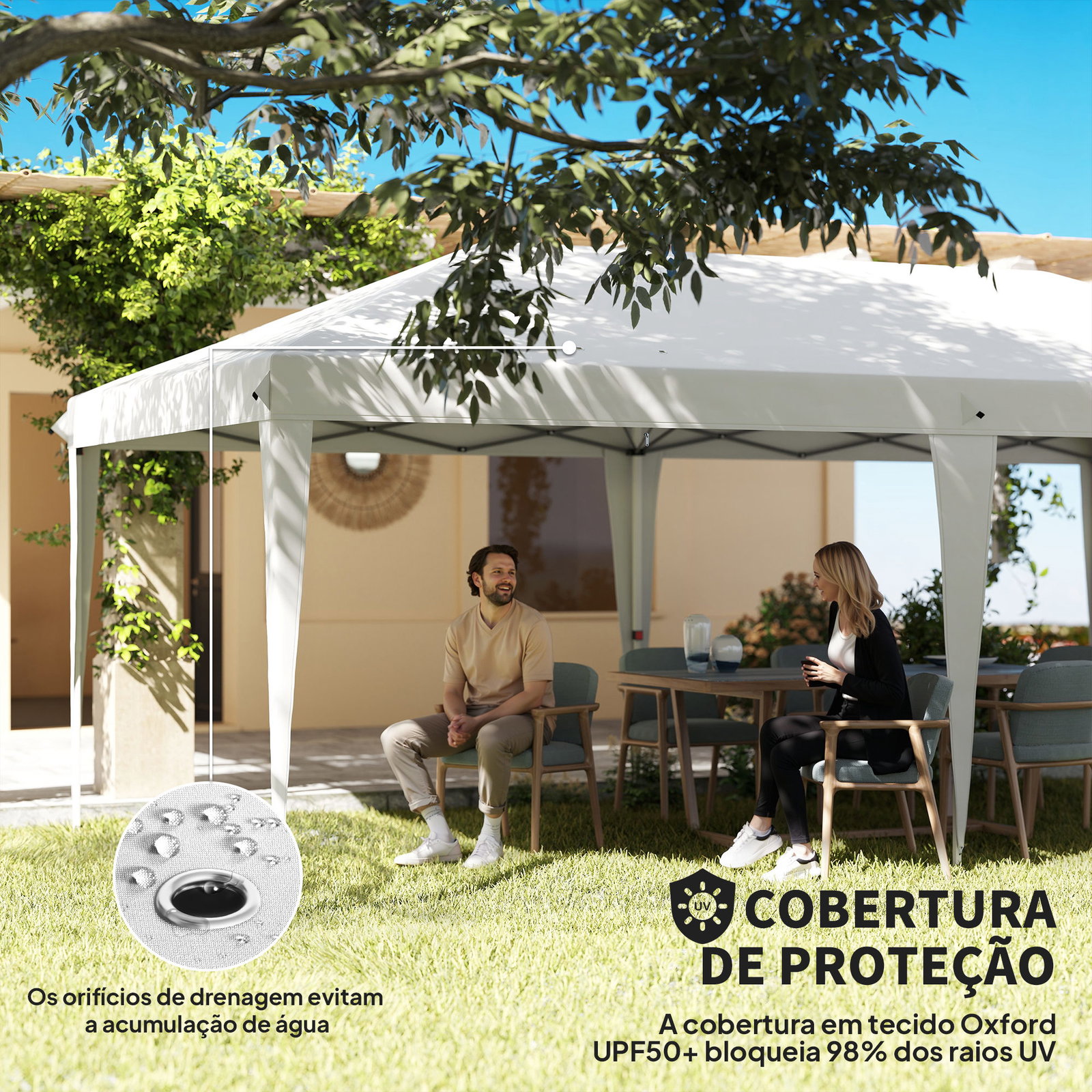 Tenda para festas 585x295x270 cm com paredes laterais amovíveis 2 portas com zíper 4 janelas e bolsa de transporte branco