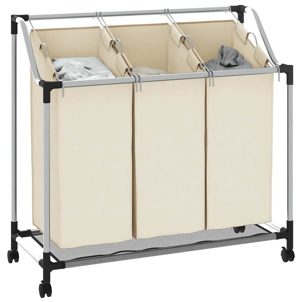 Separador de roupa suja com 3 sacos aço creme
