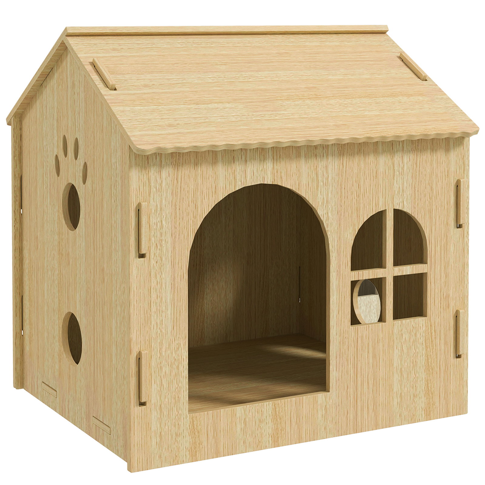 Casota para cães casa para cães com janelas desenho de patas ocas casa para cães e gatos 49,5x41x51 cm madeira
