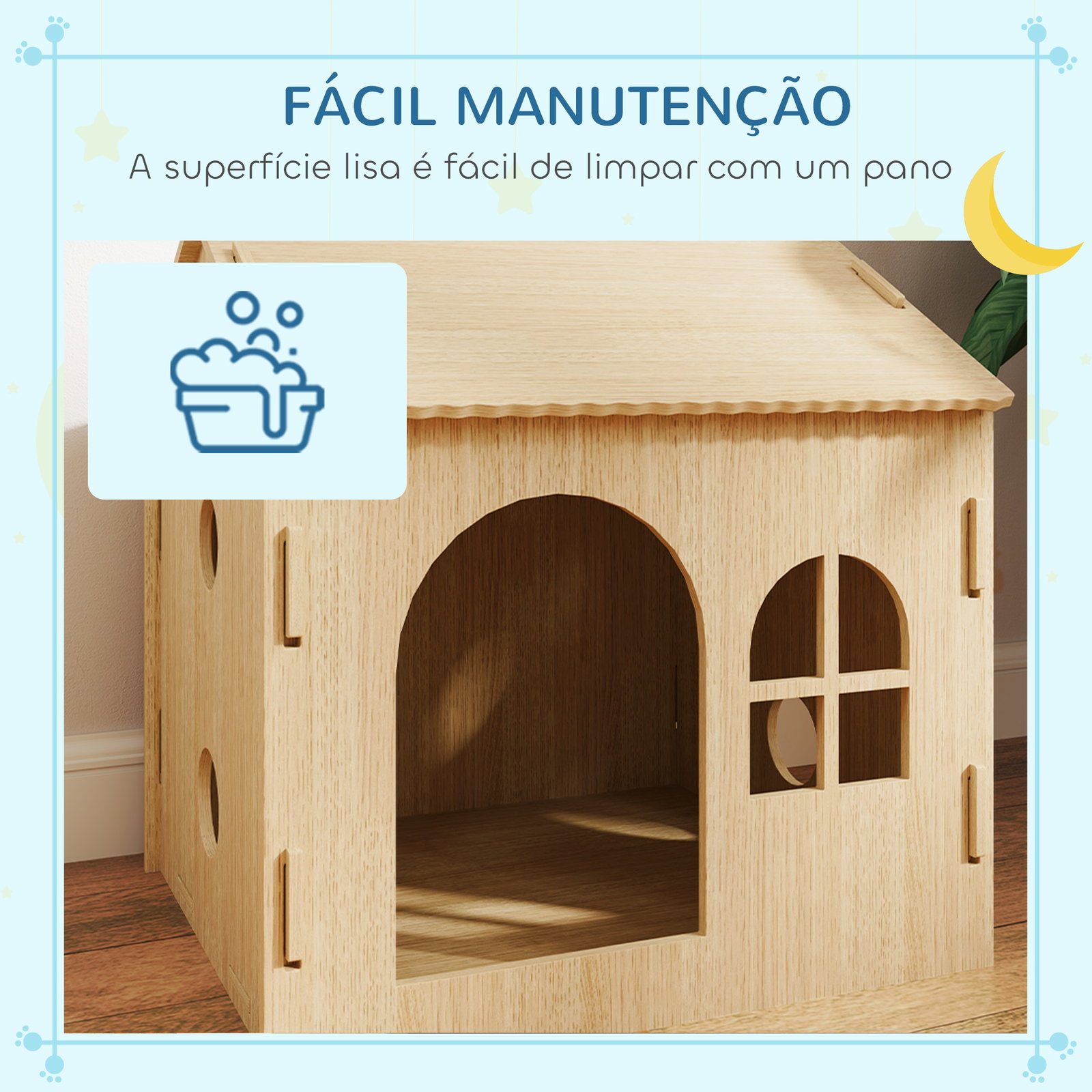 Casota para cães casa para cães com janelas desenho de patas ocas casa para cães e gatos 49,5x41x51 cm madeira