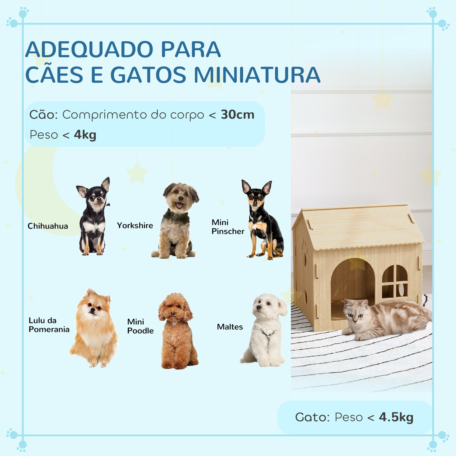 Casota para cães casa para cães com janelas desenho de patas ocas casa para cães e gatos 49,5x41x51 cm madeira