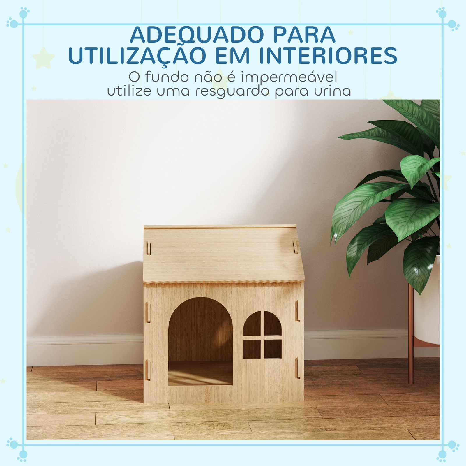 Casota para cães casa para cães com janelas desenho de patas ocas casa para cães e gatos 49,5x41x51 cm madeira