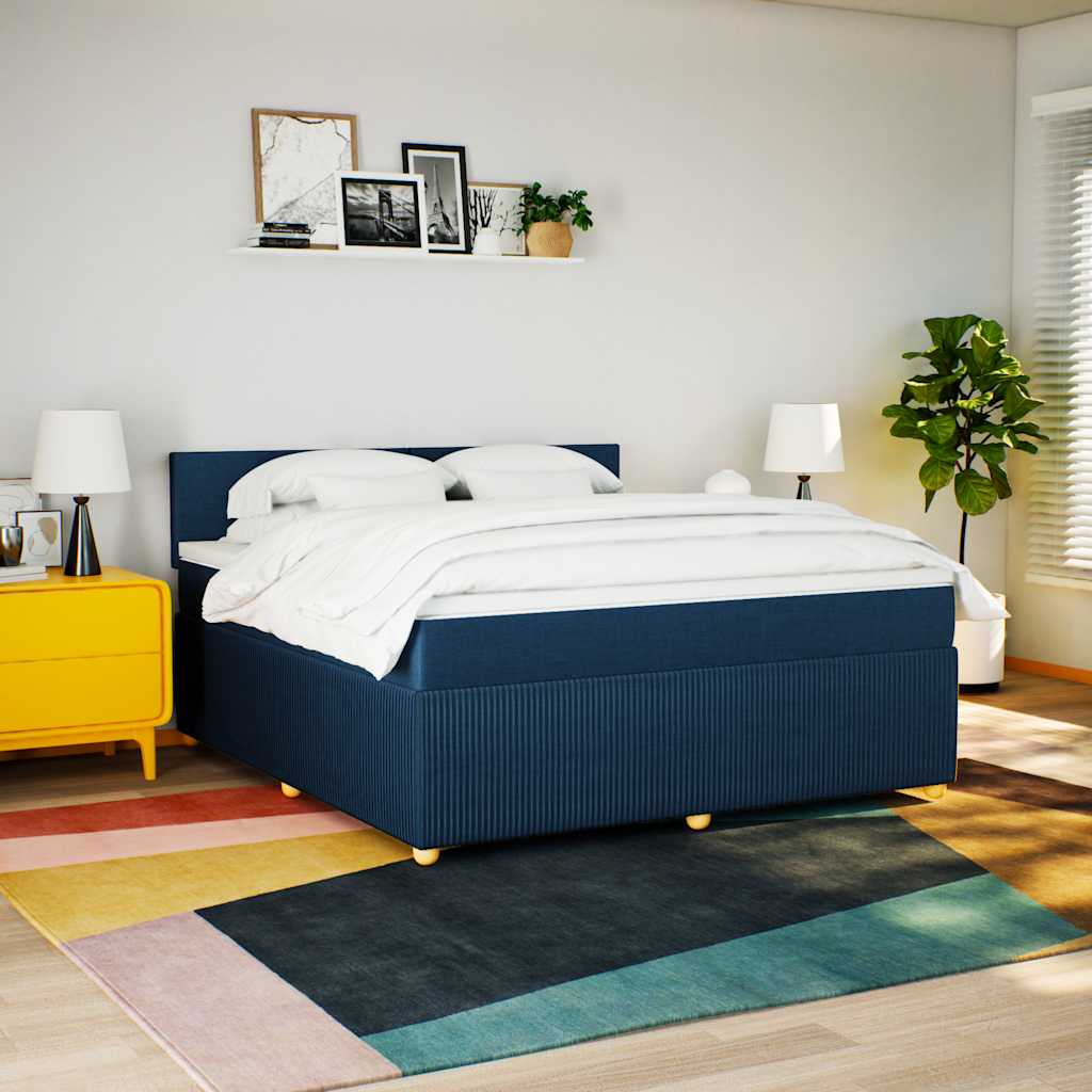 Cama com molas/colchão 180x200 cm tecido azul