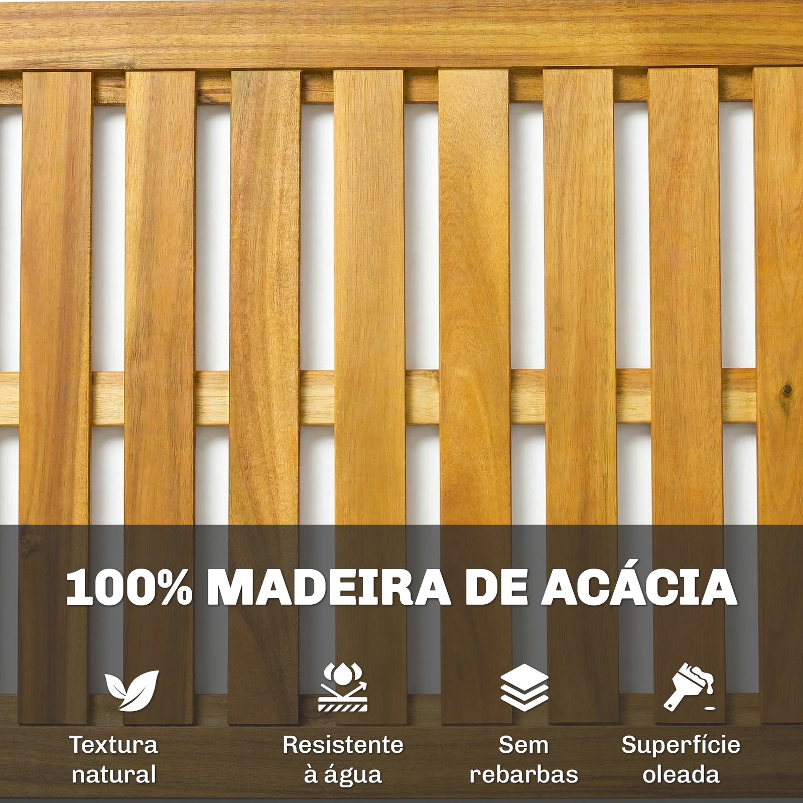 Tapete de banho em madera de acacia 91x51 cm tapete de duche antideslizante com ripas para drenagem madeira