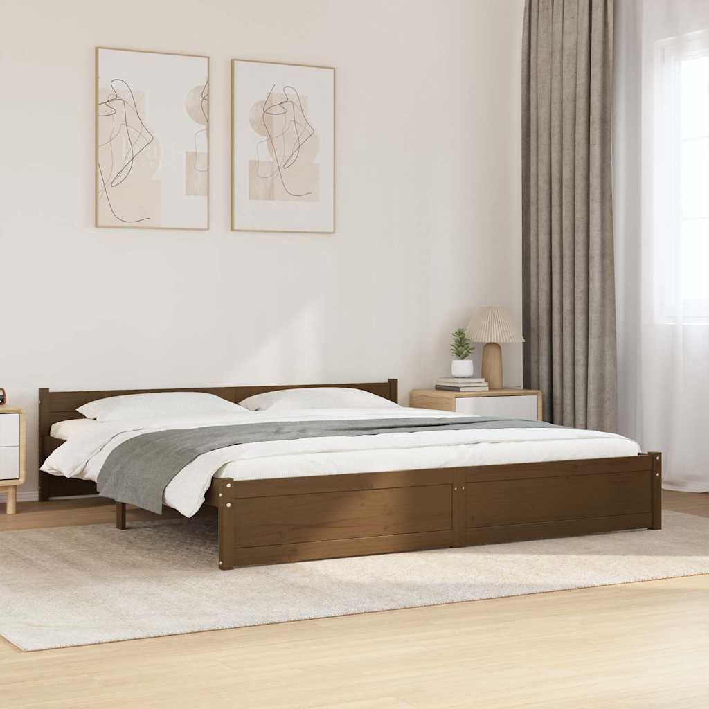 Estrutura de cama 200x200 cm madeira maciça castanho mel