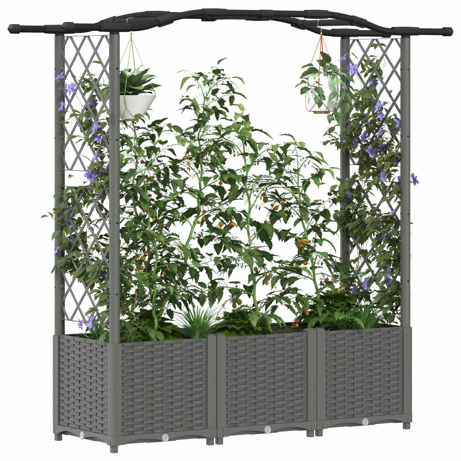 Cama elevada com treliça e telhado cinzento-claro PP