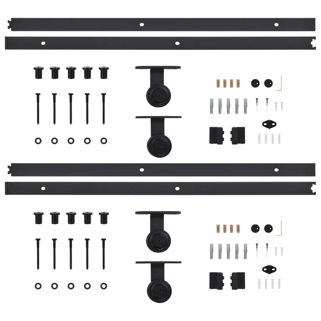 Kits de ferragens para porta deslizante 2 pcs 183 cm aço preto