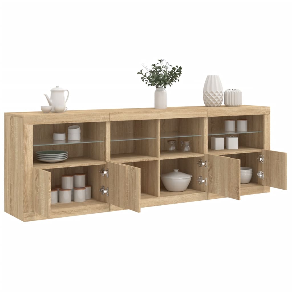 Aparador com luzes LED 202x37x67 cm carvalho sonoma