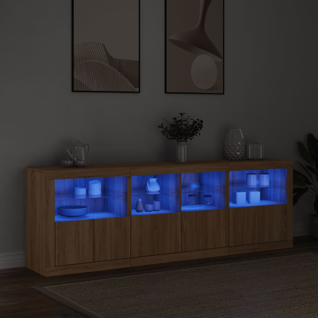Aparador com luzes LED 202x37x67 cm carvalho sonoma
