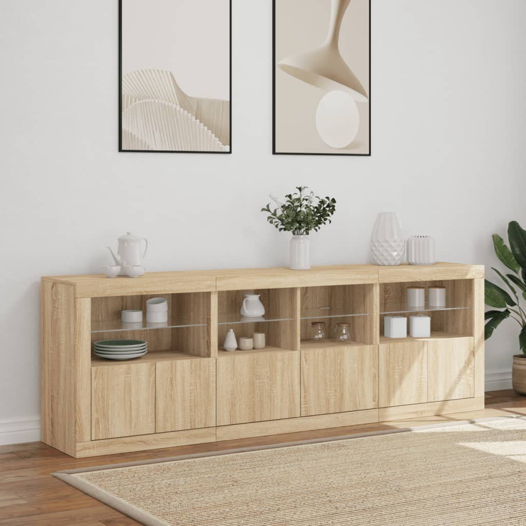 Aparador com luzes LED 202x37x67 cm carvalho sonoma