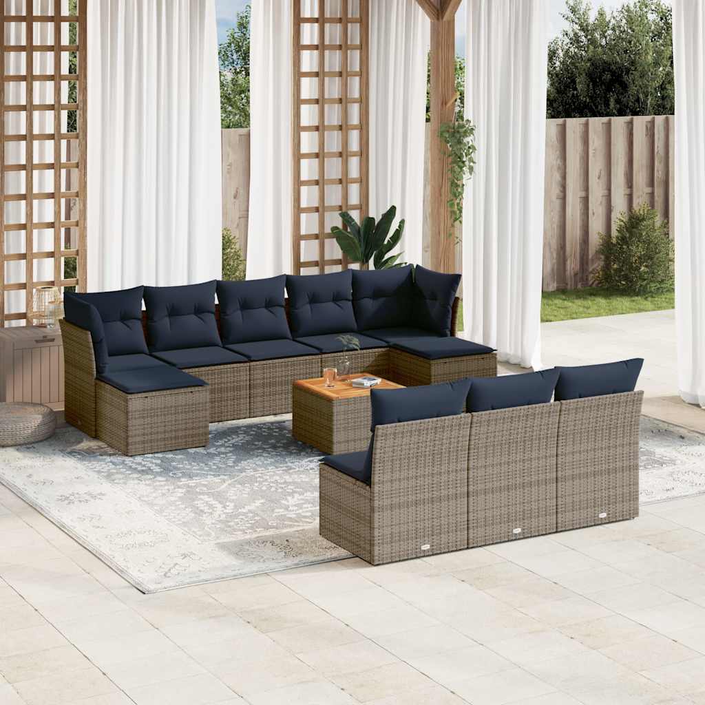 Conjunto de sofá de jardim com 11 peças e almofadas em rattan sintético cinza