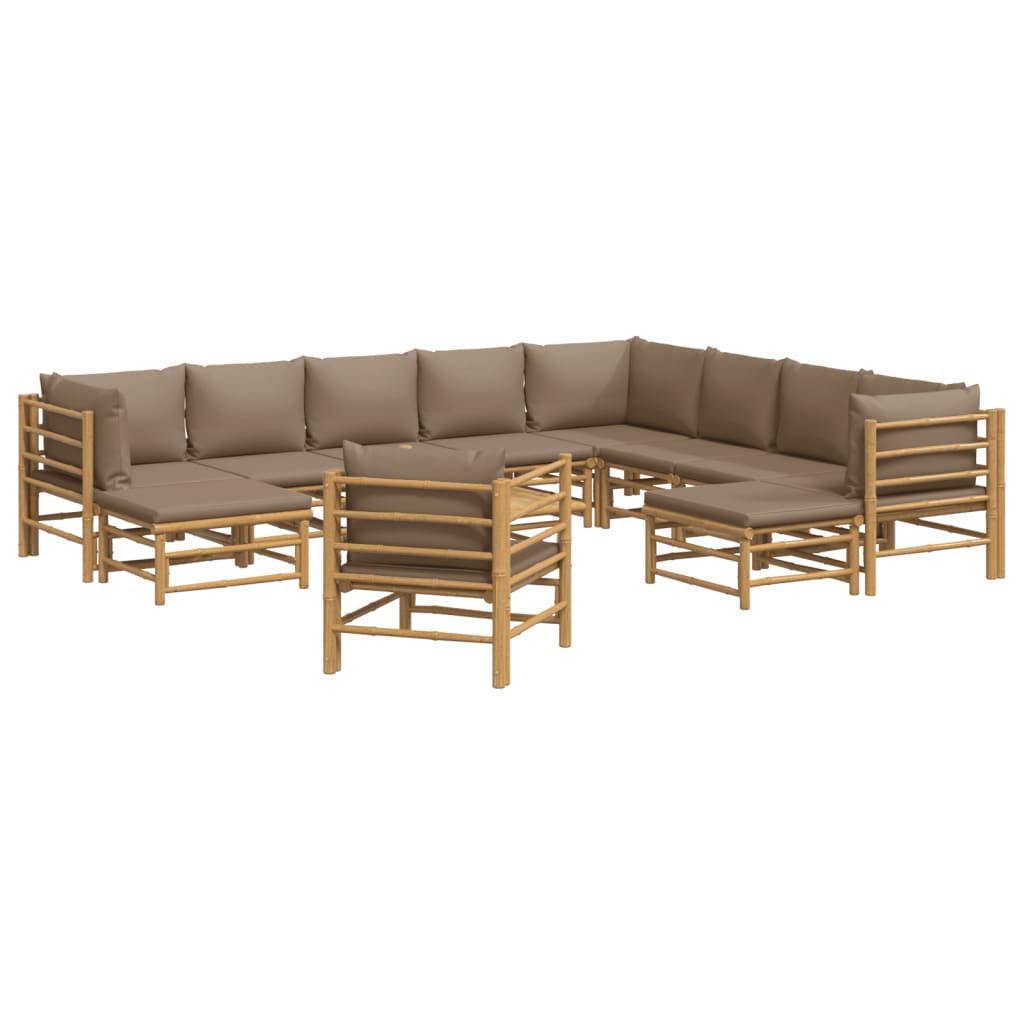 12Pcs conj. lounge jardim bambu almofadões cinzento-acastanhado