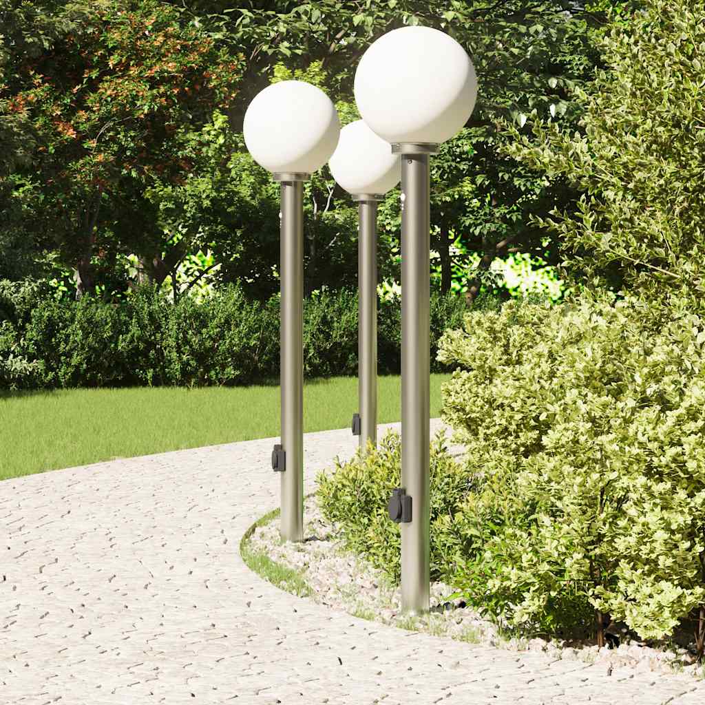 Conjunto de 3 postes de iluminação com sensor e tomada, 120 cm, aço inoxidável, IP44