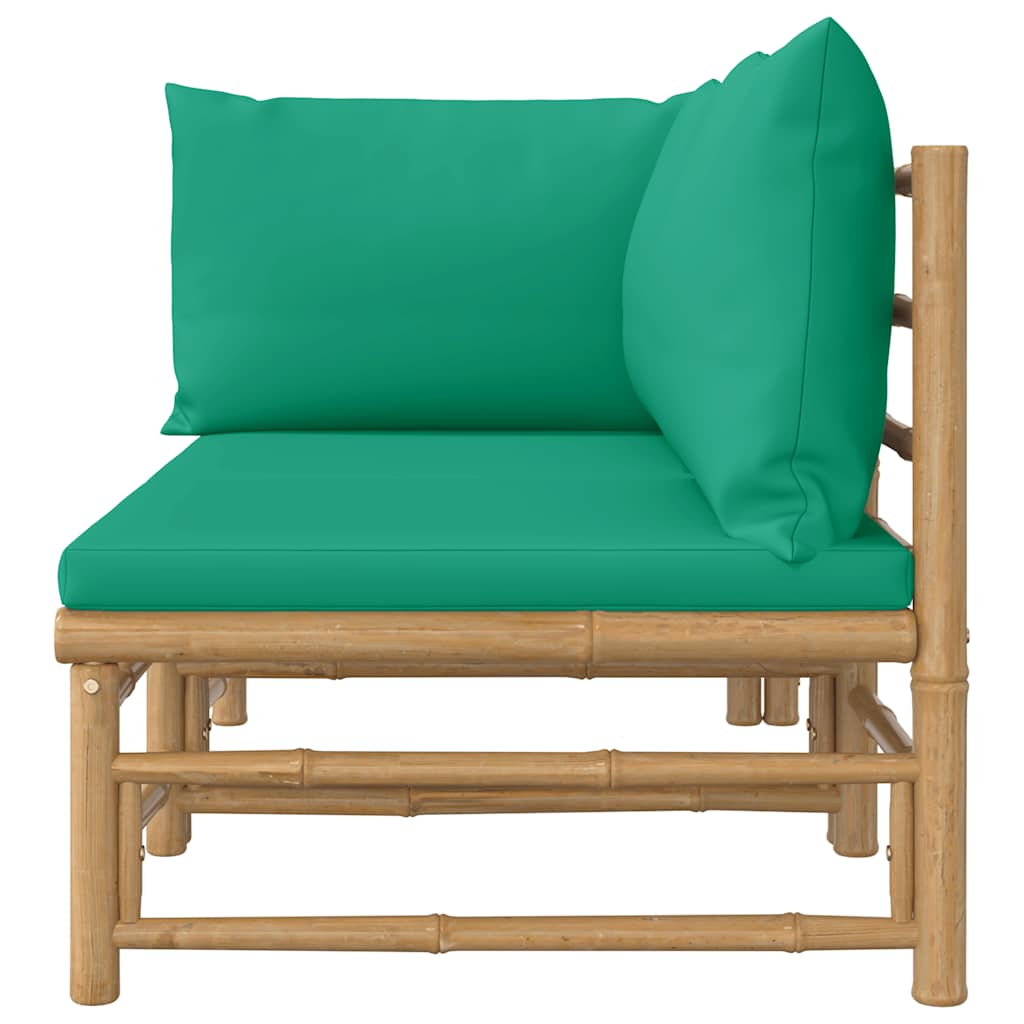 2 Pcs conjunto lounge de jardim bambu c/ almofadões verdes