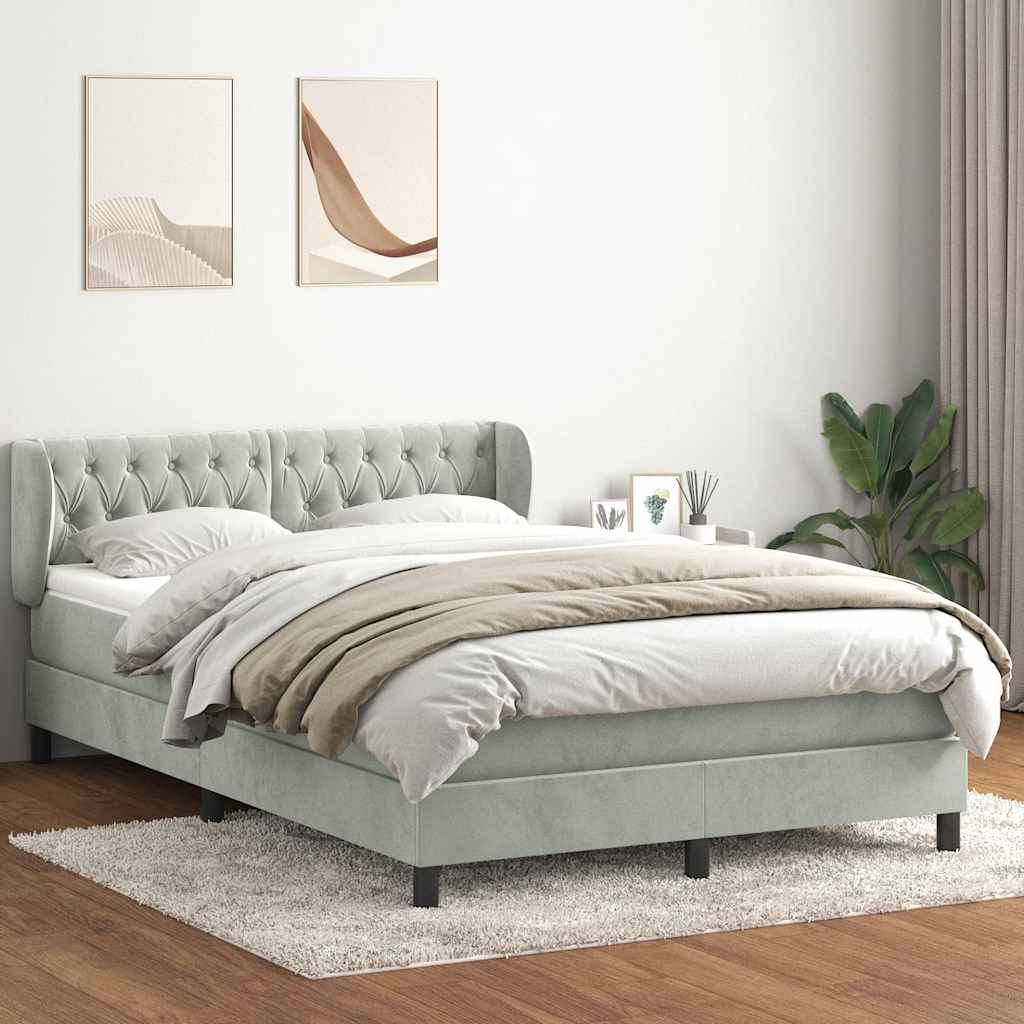 Cama com molas/colchão 160x210 cm veludo cinzento-claro