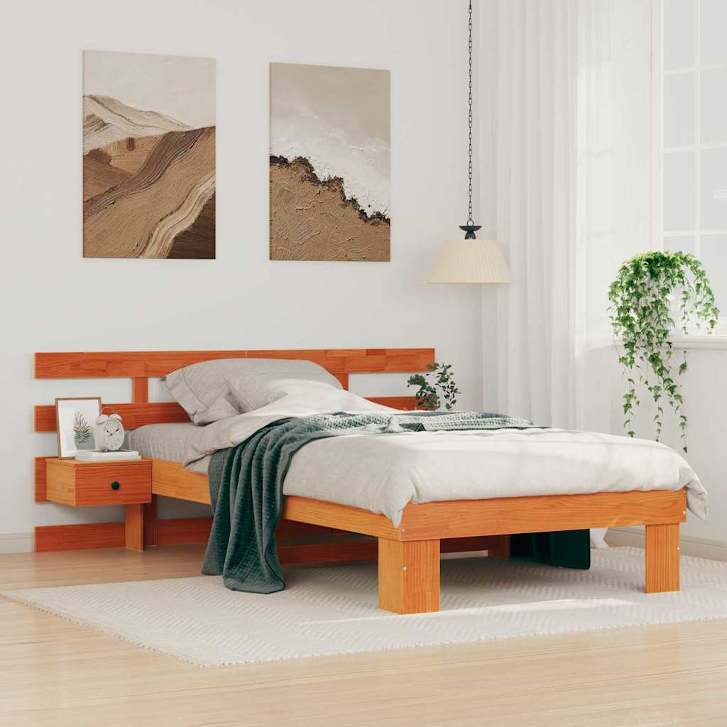 Estrutura da cama com cabeceira marrom cera 90 x 200 cm