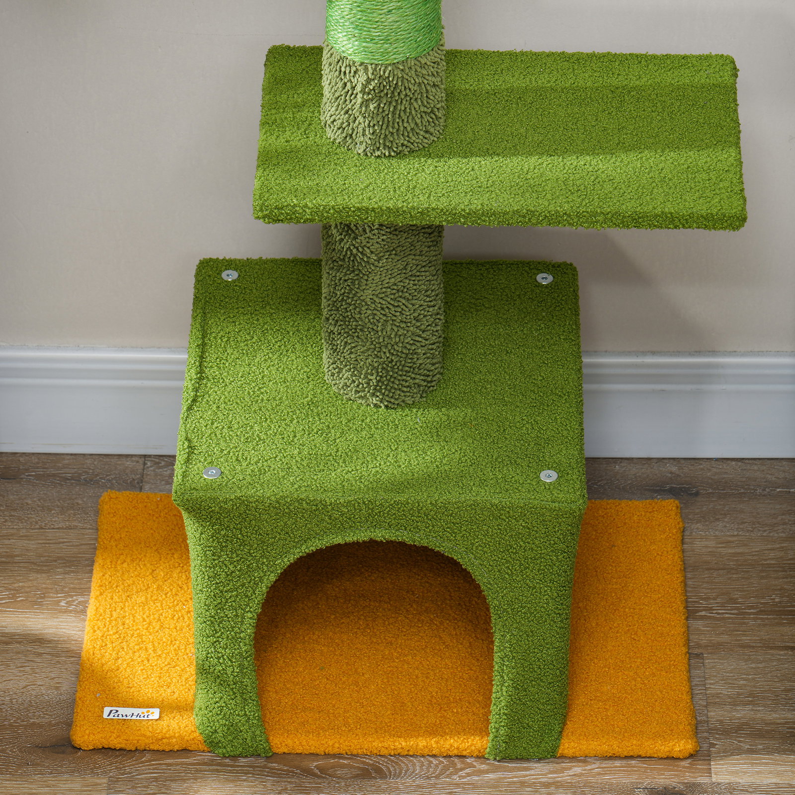Arranhador para gatos de chão a teto de 230-275 cm com altura ajustável postes de sisal e bola de brincar verde