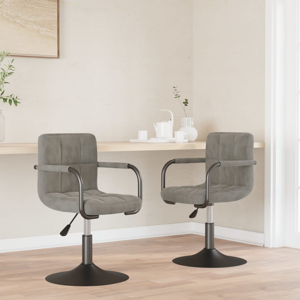 Cadeiras de jantar giratórias 2 pcs veludo cinzento-claro