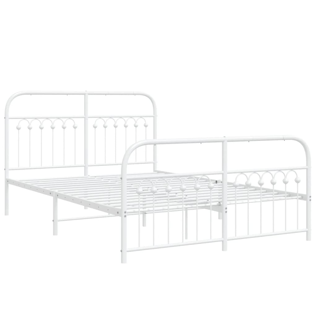 Estrutura de cama com cabeceira e pés 137x190 cm metal branco