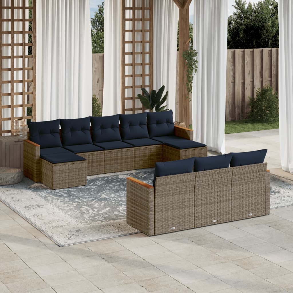 Conjunto de sofá de jardim com 10 peças e almofadas em rattan sintético cinza