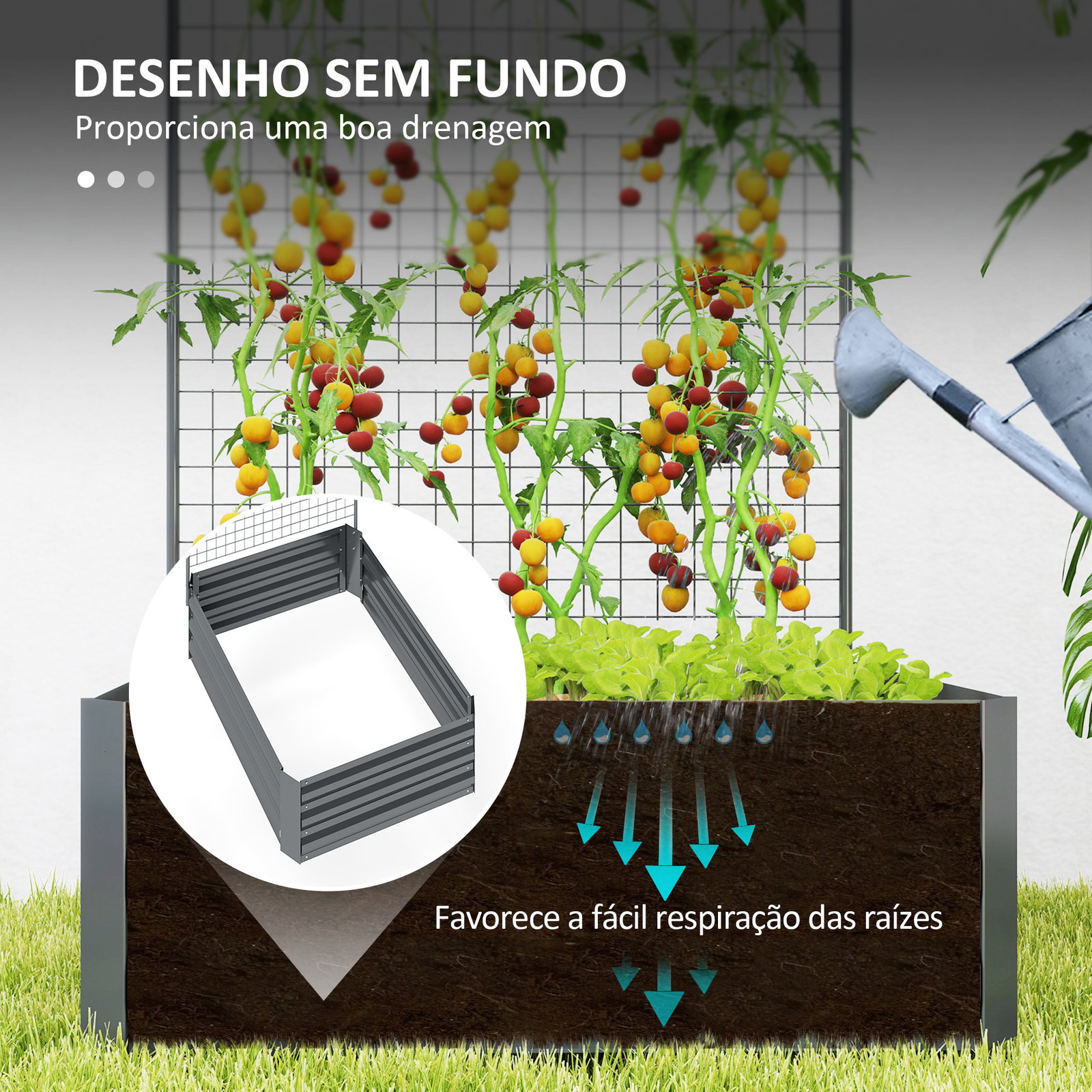 Caixa de plantio de aço galvanizado com treliça para plantas trepadeiras e fundo aberto 80x115x125 cm cinza escuro