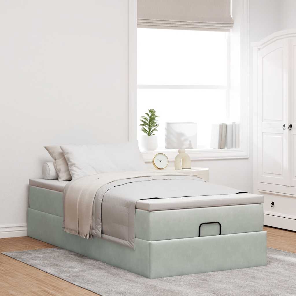Estrutura cama otomana colchão 90x190 cm veludo cinzento claro