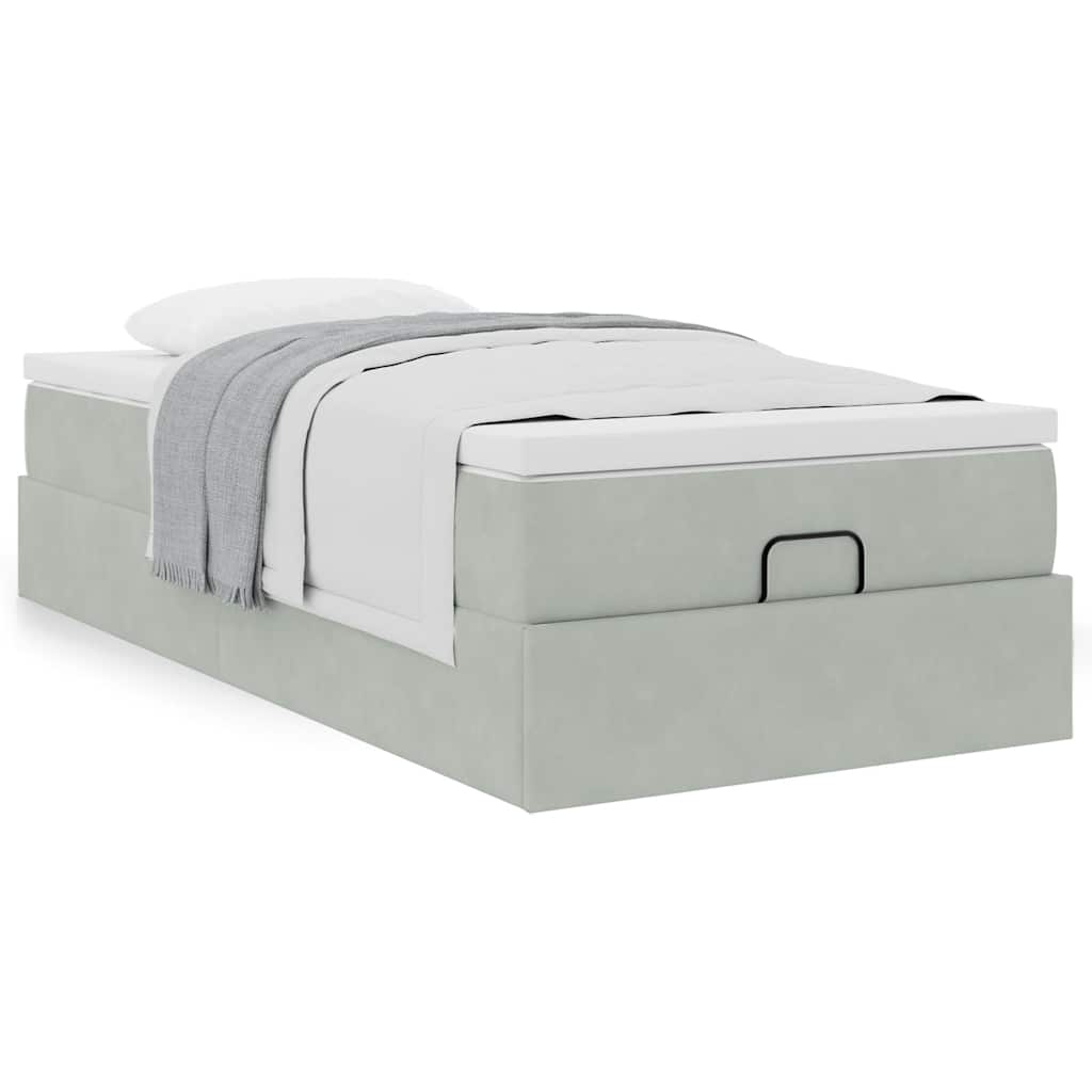 Estrutura cama otomana colchão 90x190 cm veludo cinzento claro