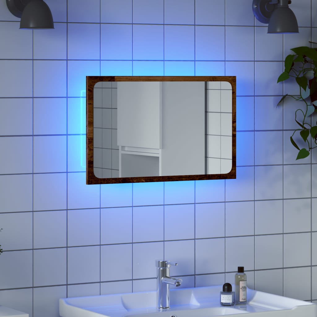 Espelho de casa de banho c/ luz LED 60x8,5x38 cm madeira velha