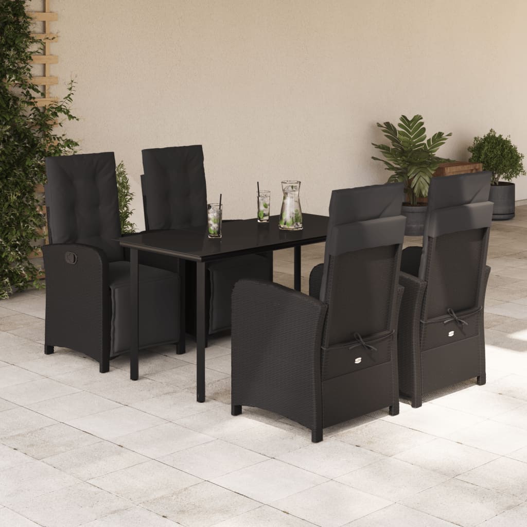 5 Pcs conjunto de jantar p/ jardim c/ almofadões vime PE preto