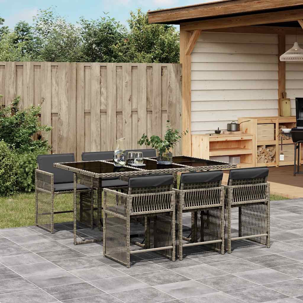 7 Pcs conjunto de jantar p/ jardim c/ almofadões vime PE cinza