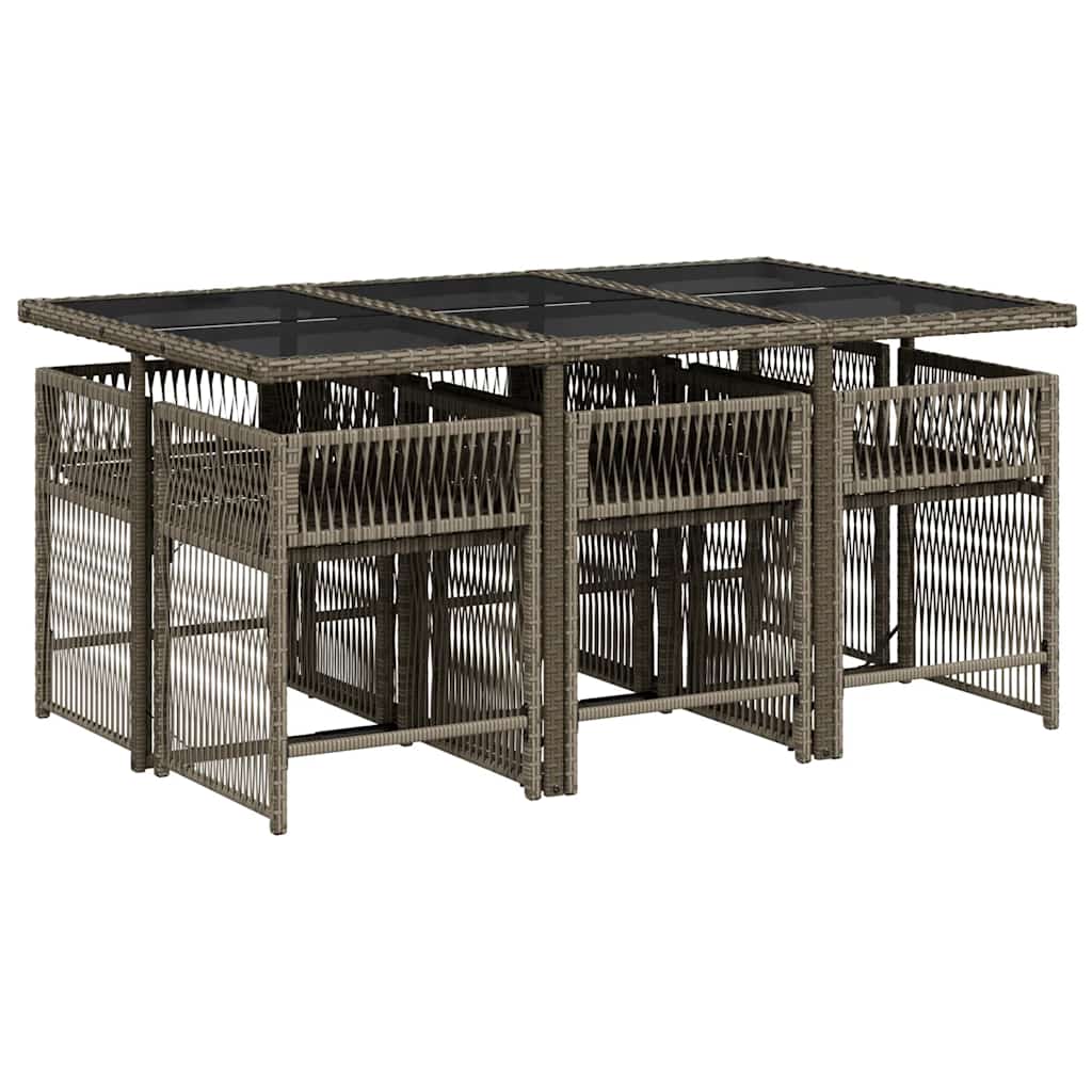 7 Pcs conjunto de jantar p/ jardim c/ almofadões vime PE cinza