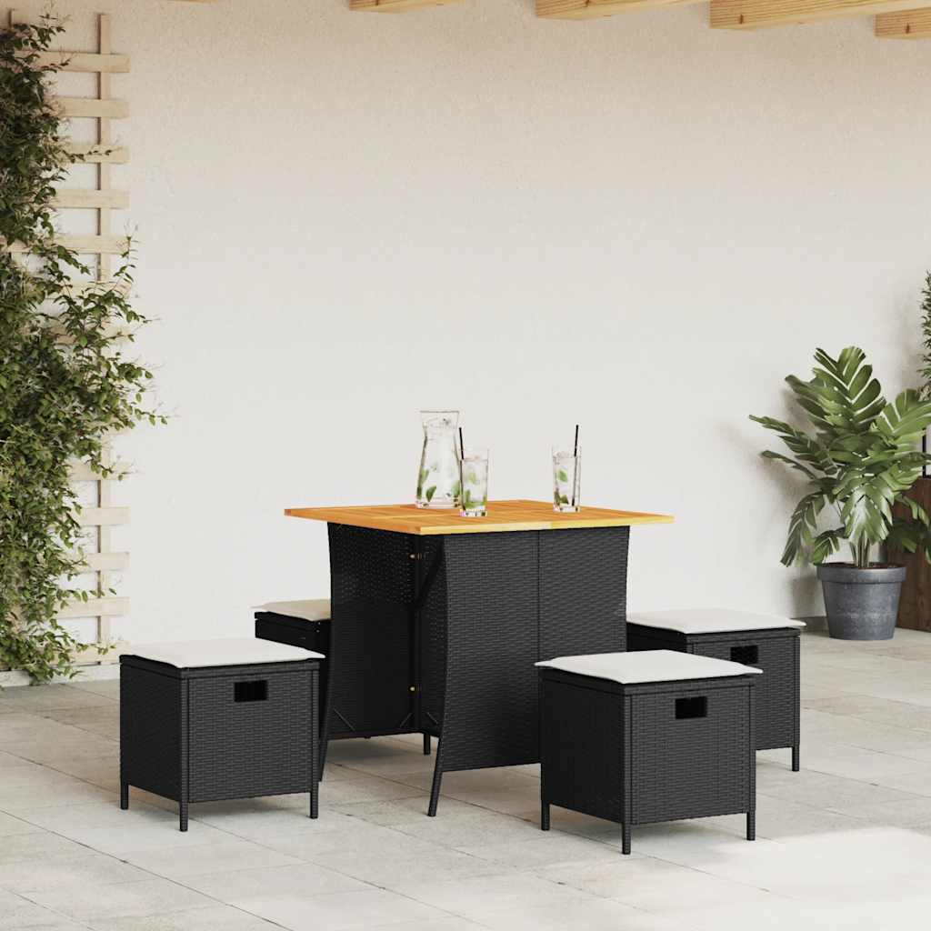 5 Pcs conjunto de jantar p/ jardim c/ almofadões vime PE preto