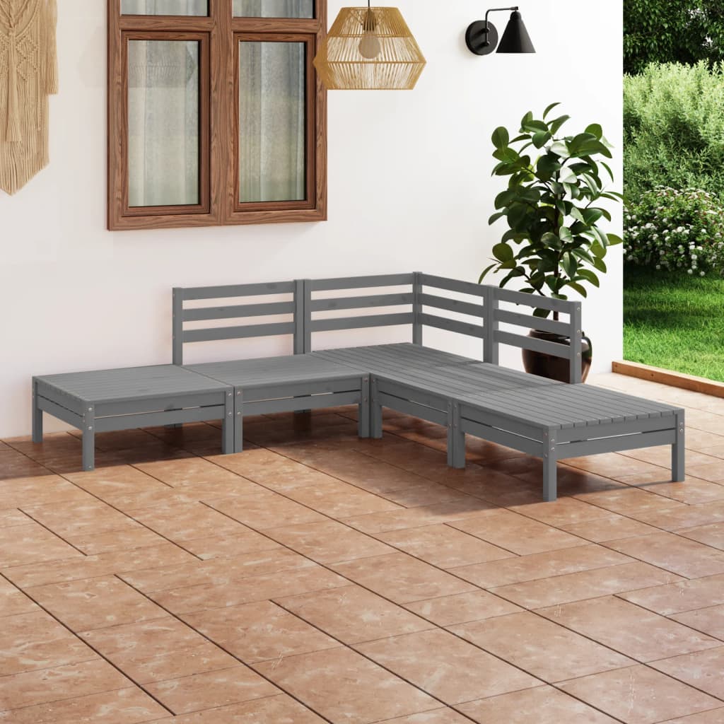 5 Pcs conjunto lounge de jardim pinho maciço cinzento