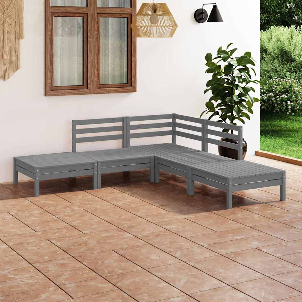 5 Pcs conjunto lounge de jardim pinho maciço cinzento