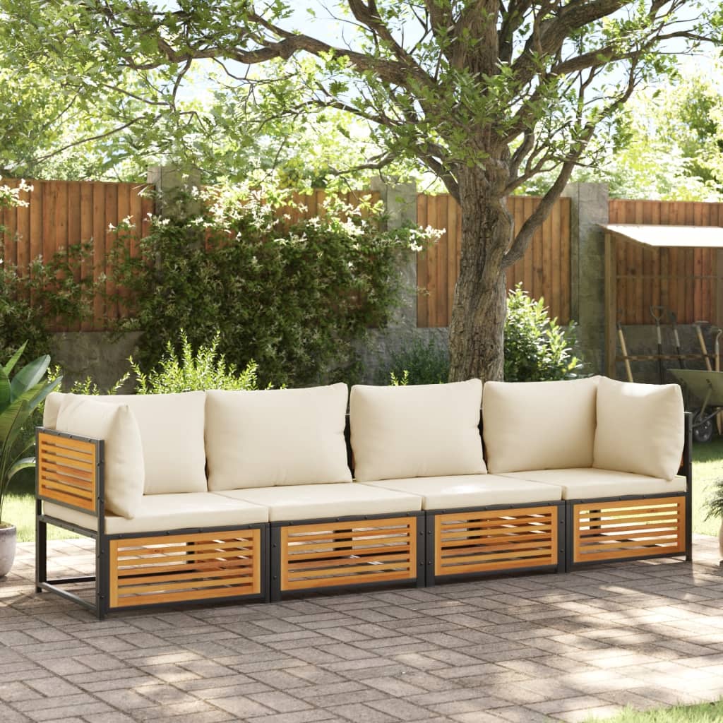 4 Pcs conjunto de sofás de jardim com almofadões acácia maciça