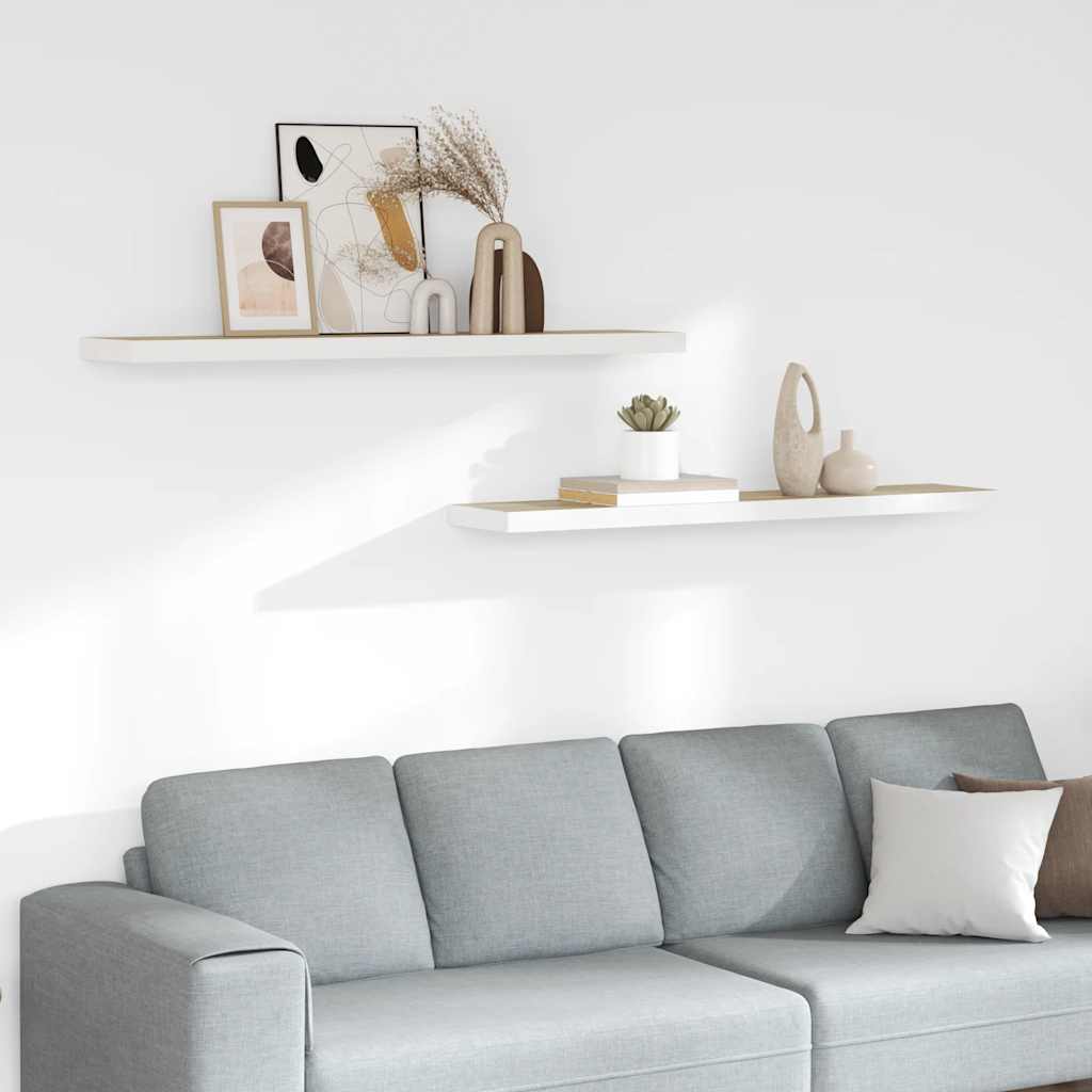 Prateleiras parede 2 pcs 120x23,5x3,8 cm MDF carvalho e branco